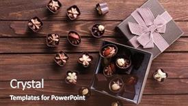  Presentation with sweets - Colorful theme enhanced with chocolate sweets on wooden background backdrop and a tawny brown colored foreground