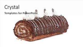  Presentation with swiss roll - Slides enhanced with chocolate swiss roll closeup isolated background and a white colored foreground