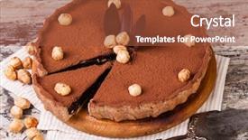  Presentation with hazelnuts - Audience pleasing PPT theme consisting of chocolate tart with hazelnuts backdrop and a red colored foreground