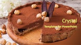  Presentation with hazelnuts - Presentation theme having chocolate tart with hazelnuts on a wooden plate background and a tawny brown colored foreground