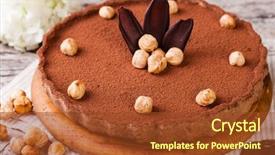  Presentation with hazelnuts - Beautiful slide deck featuring chocolate tart with hazelnuts on a wooden plate backdrop and a tawny brown colored foreground