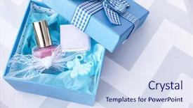  Presentation with baby shower - Beautiful theme featuring chocolate theme - box with baby shower favors backdrop and a sky blue colored foreground