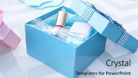  Presentation with baby shower - Colorful slide deck enhanced with chocolate theme - box with baby shower favors backdrop and a light blue colored foreground