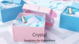  Presentation with baby shower - PPT layouts with chocolate theme - boxes with baby shower favors background and a lemonade colored foreground