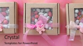  Presentation with baby shower - Cool new slides with chocolate theme - boxes with baby shower favors backdrop and a coral colored foreground