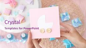  Presentation with baby shower - Amazing PPT layouts having chocolate theme - woman holding thank you card backdrop and a pink colored foreground
