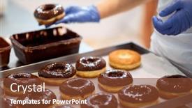 Presentation with dessert - Slide set consisting of chocolate-topping-on-donuts background and a tawny brown colored foreground