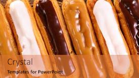  Presentation with french pastry - Theme having chocolate-vanilla-and-coffee-eclair background and a gold colored foreground