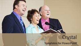  Presentation with focus group - PPT theme with choir - group of singers on stage background and a coral colored foreground