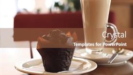  Presentation with muffin - Cool new slide set with chokolate-muffin-and-coffee-latte backdrop and a tawny brown colored foreground