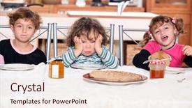  Presentation with children and healthy eating - Presentation theme consisting of choler - three children eating crepes background and a lemonade colored foreground