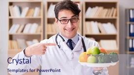  Presentation with fruits - Presentation design featuring cholesterol - doctor in dieting concept background and a sky blue colored foreground
