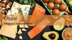  Presentation with diet - Slide set featuring cholesterol - keto diet food ingredients background and a gold colored foreground