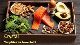  Presentation with diet - Presentation with cholesterol - keto diet food ingredients background and a tawny brown colored foreground