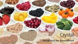  Presentation with food fish - Amazing slide set having cholesterol - nutrition for a healthy heart backdrop and a coral colored foreground