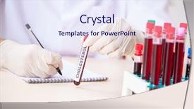 Presentation with testing blood - Colorful slide deck enhanced with cholesterol - young handsome lab assistant testing backdrop and a sky blue colored foreground