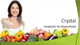  Presentation with fresh fruits and vegetables - Slide deck with cholesterol - young healthy woman with fruits background and a white colored foreground