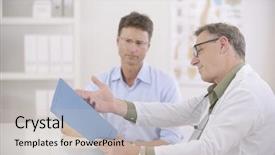  Presentation with blood test - Colorful theme enhanced with cholesterol medicine - healthcare doctor and patient discussing backdrop and a light gray colored foreground