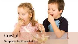  Presentation with happy kids - Cool new presentation theme with chomp - happy kids eating fruits backdrop and a coral colored foreground