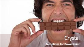  Presentation with indulgence chocolate - Theme with chomp - man playfully eating chocolate background and a tawny brown colored foreground