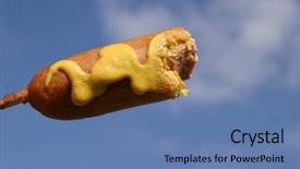  Presentation with corn dog - Theme consisting of chomp - partely eaten corn dog background and a teal colored foreground