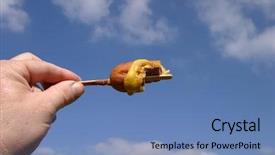  Presentation with corn dog - Presentation theme having chomp - partly eaten corn dog background and a teal colored foreground