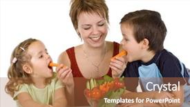  Presentation with vegetables - PPT layouts with chomp - woman feeding kids with vegetables background and a red colored foreground