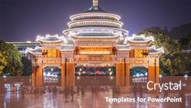  Presentation with china - Colorful PPT theme enhanced with chongqing china at great hall of the people and people's square backdrop and a red colored foreground