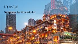  Presentation with china - Cool new slide set with chongqing-china-at-hongyadong-traditional backdrop and a light blue colored foreground