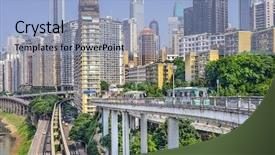  Presentation with china - Presentation theme enhanced with chongqing china financial district cityscape background and a light blue colored foreground