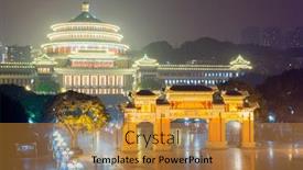  Presentation with china - Slide set with chongqing great hall of people at night in china background and a gold colored foreground
