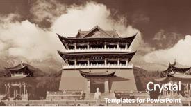  Presentation with monastery - PPT layouts with chongsheng monastery in dali yunnan background and a coral colored foreground