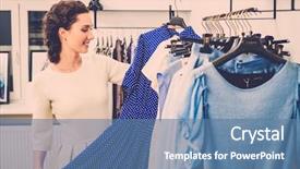 Presentation with clothes - Amazing slide deck having choose - young woman choosing clothes backdrop and a teal colored foreground