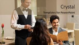  Presentation with luxury nature couple - Beautiful slide deck featuring choose menu - couple ordering dinner backdrop and a coral colored foreground