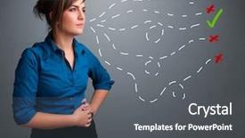  Presentation with beautiful young woman getting face - Presentation theme featuring choosing between right and wrong background and a dark gray colored foreground