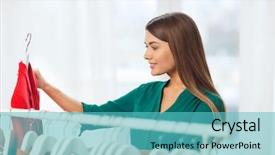  Presentation with clothing - Slide deck consisting of choosing clothes at home wardrobe background and a teal colored foreground