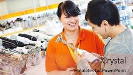  Presentation with electric - Beautiful PPT theme featuring choosing electric blender in home backdrop and a gold colored foreground