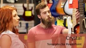  Presentation with music instruments - Beautiful slide deck featuring sales performance - music sale people musical instruments backdrop and a red colored foreground