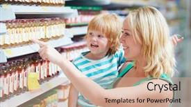  Presentation with grocery - Cool new presentation theme with choosing produces in grocery shopping backdrop and a coral colored foreground