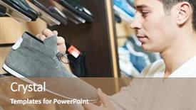  Presentation with greeiting show man - Amazing presentation theme having choosing shoes during footwear shopping backdrop and a coral colored foreground