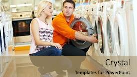  Presentation with machine - Audience pleasing slide set consisting of choosing washing machine in home backdrop and a coral colored foreground