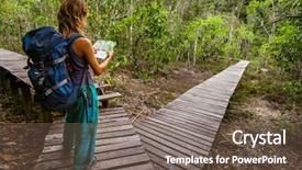  Presentation with forest bridge - Amazing slides having choosing way - lady hiker standing with map backdrop and a  colored foreground