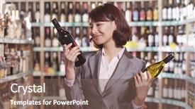  Presentation with wine store - Beautiful slide set featuring choosing wine in a liquor backdrop and a violet colored foreground