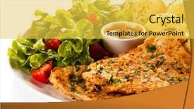  Presentation with salad - Slide deck featuring choper - fried pork chop boiled potatoes background and a yellow colored foreground