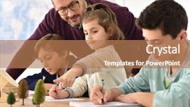  Presentation with focus group hands taking notes - Colorful presentation design enhanced with choper - pupils taking notes during science backdrop and a coral colored foreground