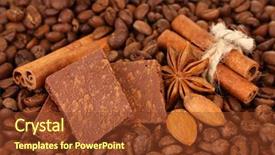  Presentation with cocoa beans - Slide set with chopped chocolate with cocoa spices on coffee beans background background and a tawny brown colored foreground