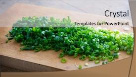  Presentation with green onions and bulb onion - PPT layouts featuring leeks on cutting board background and a light gray colored foreground