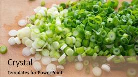  Presentation with green - Slides enhanced with chopped green onions or leeks shot from above background and a coral colored foreground