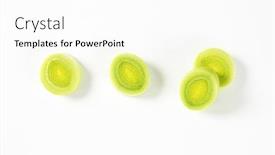  Presentation with stem - Colorful presentation theme enhanced with chopped-leek-stem-on-white backdrop and a white colored foreground