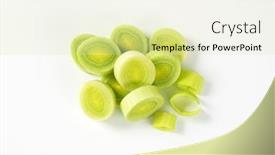  Presentation with stem - Presentation design having chopped leek stem on white background and a soft green colored foreground